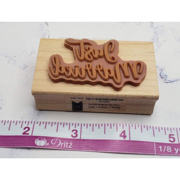 Just Married Elegant Script American Crafts Wood Mounted Rubber Stamp - Picture 6 of 7